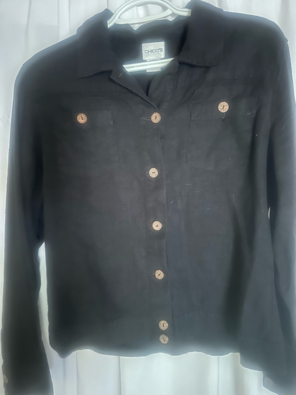 Chico's Black Button-Front Lightweight Shirt Jacket